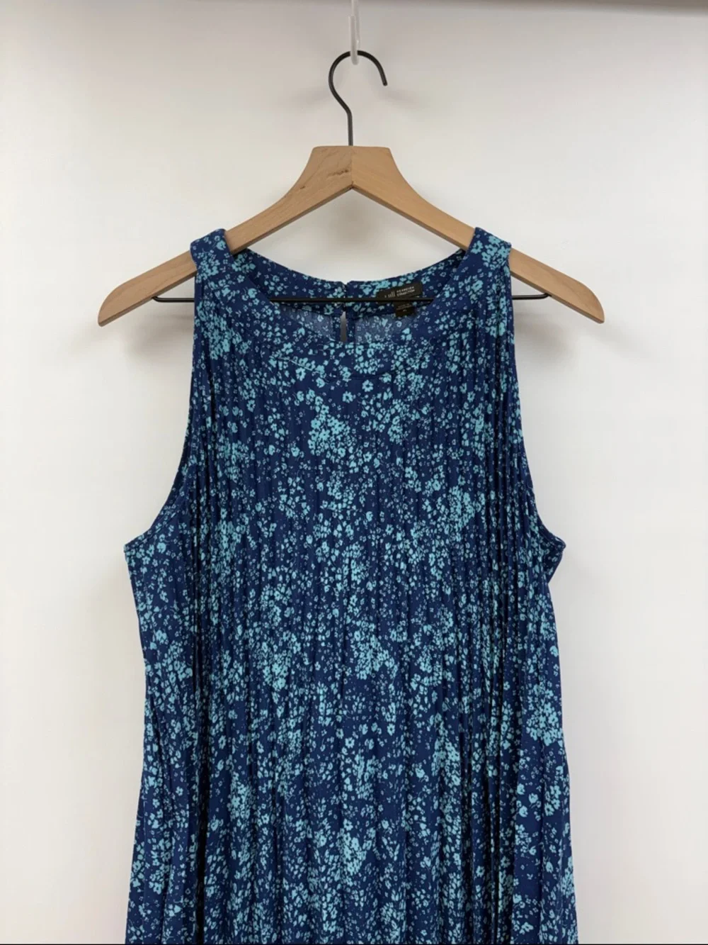 J. Jill Ditsy Floral Accordion Pleated Sleeveless A-Line Midi Dress Blue XL - Picture 3 of 8